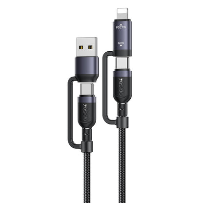 USB-C / USB-A data- och laddningskabel - USB-C / Lightning Yesido CA200, 60W, 1,2m, svart