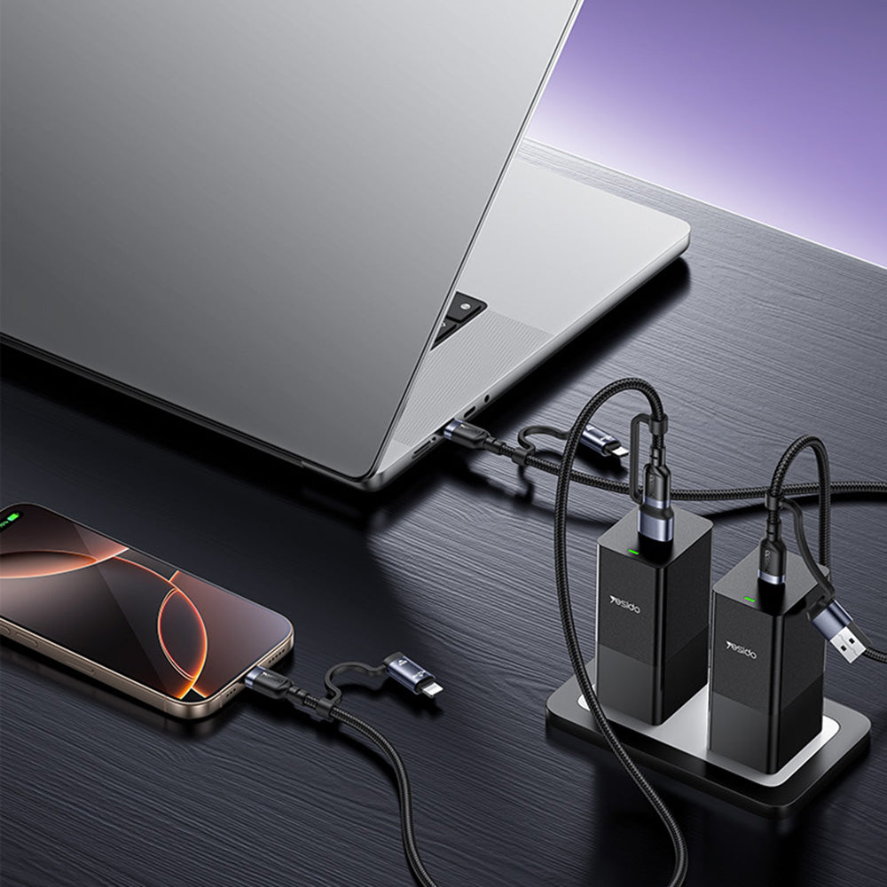 USB-C / USB-A data- och laddningskabel - USB-C / Lightning Yesido CA200, 60W, 1,2m, svart