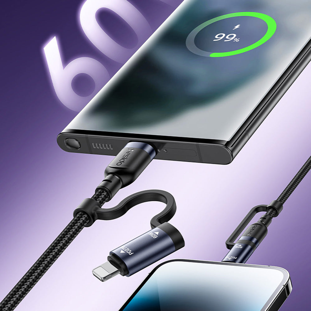 USB-C / USB-A data- och laddningskabel - USB-C / Lightning Yesido CA200, 60W, 1,2m, svart
