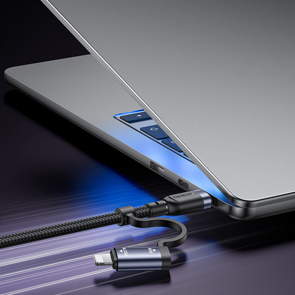 USB-C / USB-A data- och laddningskabel - USB-C / Lightning Yesido CA200, 60W, 1,2m, svart