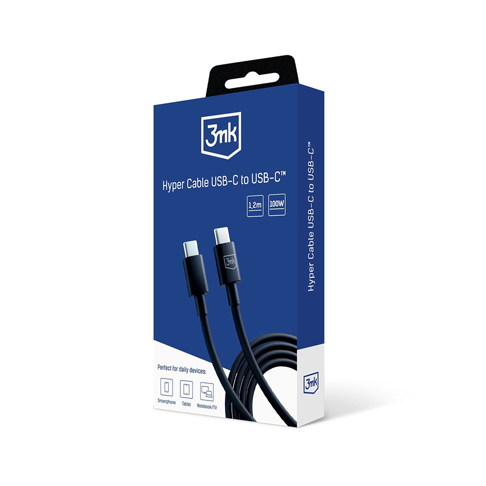USB-C Data- och Laddningskabel - USB-C 3MK Hyper, 100W, 1.2m, Svart