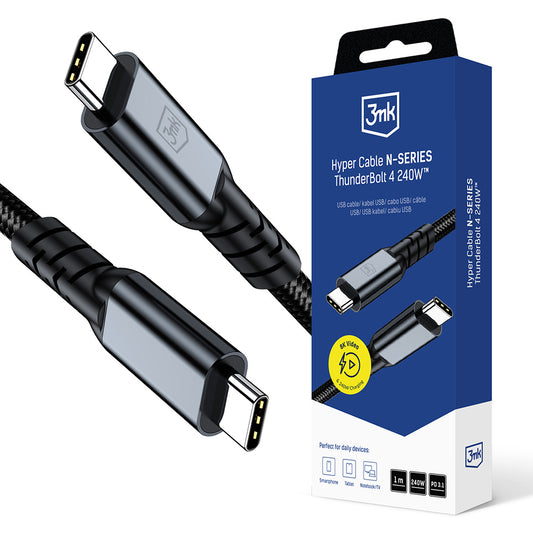 USB-C Data- och Laddningskabel - USB-C 3MK Hyper Thunderbolt 4, 240W, 1m, Svart