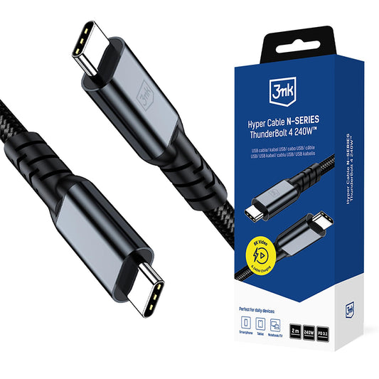 USB-C Data- och laddningskabel - USB-C 3MK Hyper N Thunderbolt 4, 240W, 2m, Svart