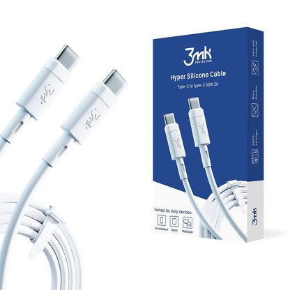 USB-C Data- och laddningskabel - USB-C 3MK Hyper Silicone, 60W, 1m, Vit
