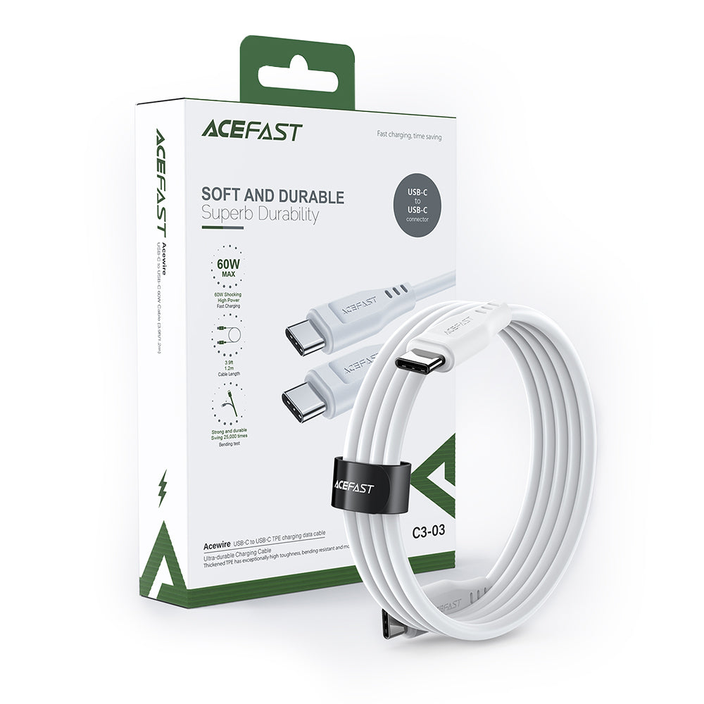 USB-C data- och laddningskabel - USB-C Acefast C3-03, 60W, 1.2m, Vit