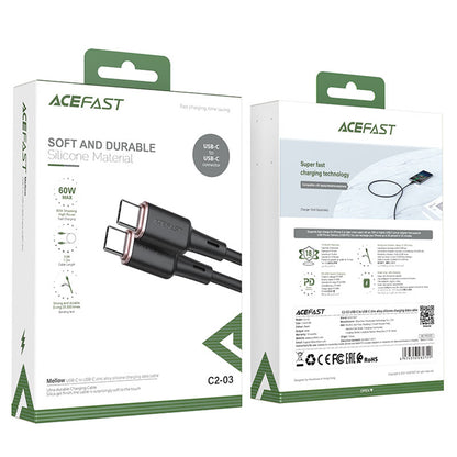 USB-C Data- och Laddningskabel - USB-C Acefast C2-03, 60W, 1.2m, Svart