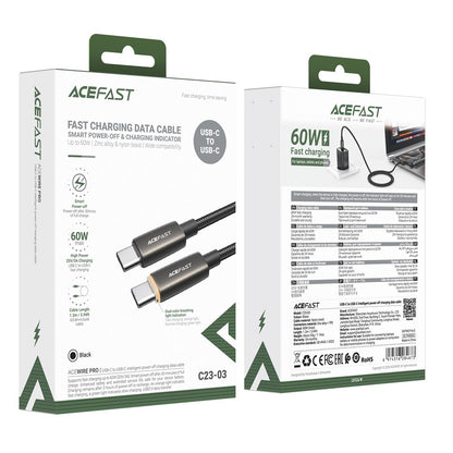 Data- och laddningskabel USB-C - USB-C Acefast C23-03, 60W, 1.2m, Svart