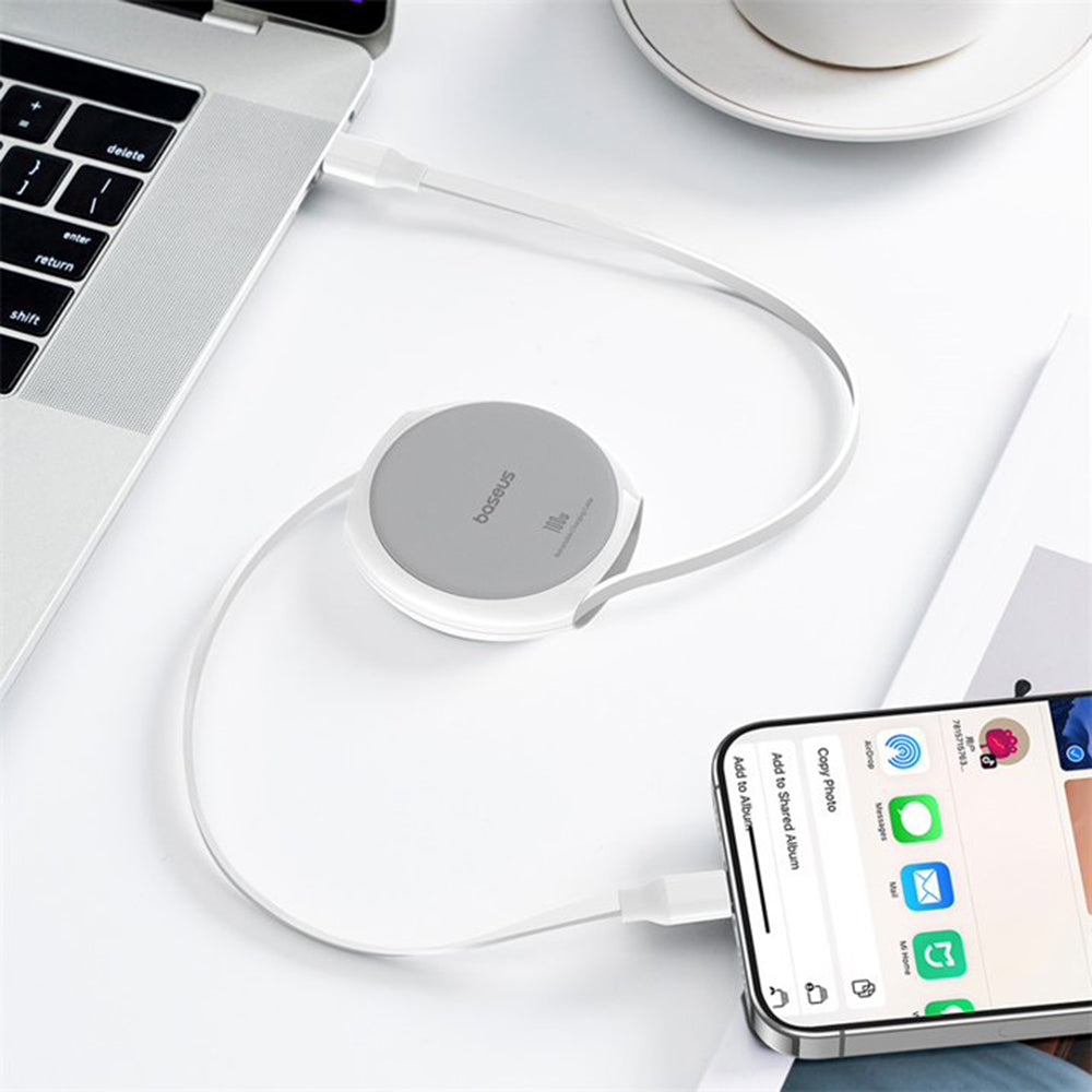 USB-C Data- och Laddningskabel - USB-C Baseus Pathfinder Retractable, 100W, 1m, Vit P10368400211-00