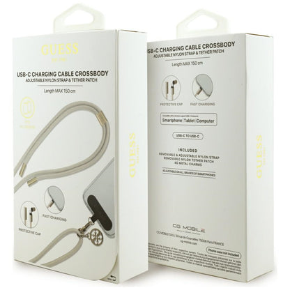 USB-C till USB-C data- och laddningskabel Guess CBDY 4G Charm, 100W, 1,5m, Beige