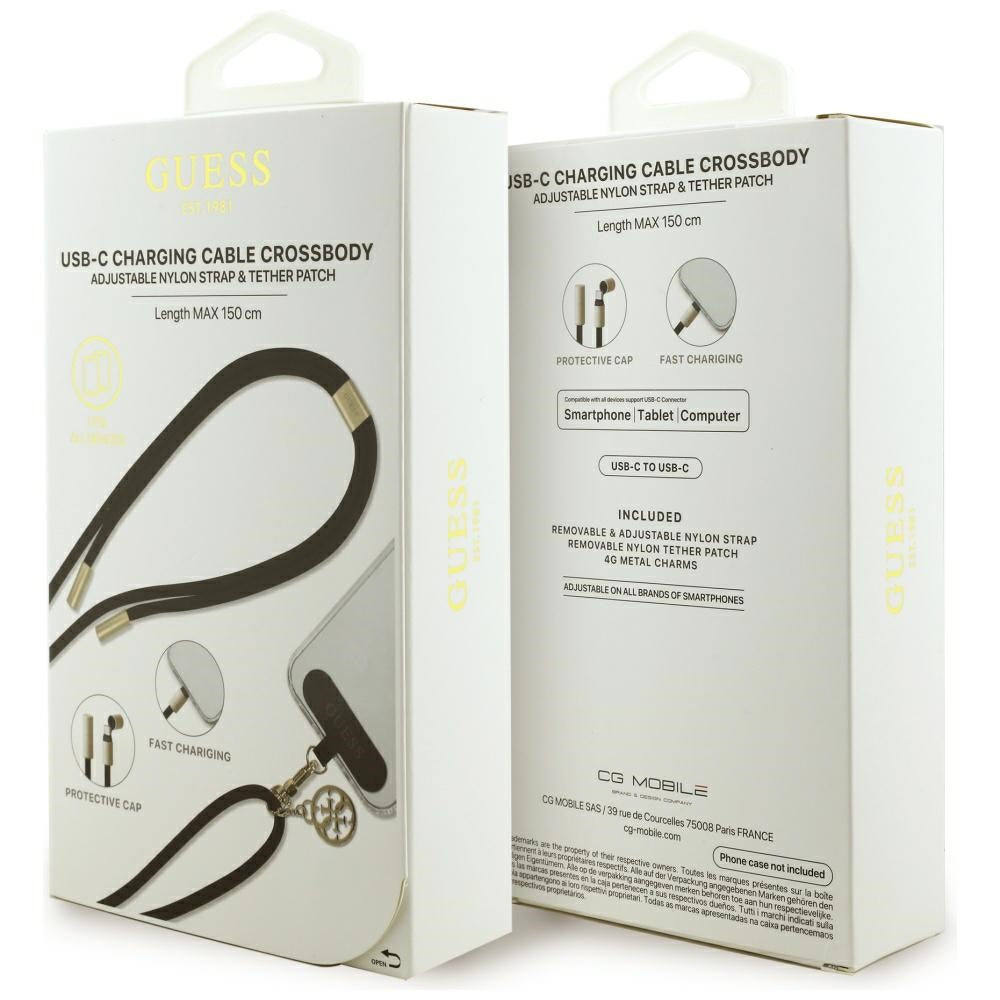 USB-C till USB-C data- och laddningskabel Guess CBDY 4G Charm, 100W, 1,5m, Svart