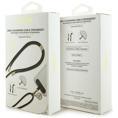 USB-C till USB-C data- och laddningskabel Guess CBDY 4G Charm, 100W, 1,5m, Svart