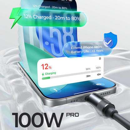 USB-C Data- och laddningskabel - USB-C Lisen L115, 100W, 3m, Grå YL0126010031