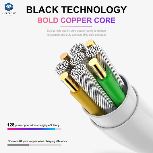 Data- och laddningskabel USB-C - USB-C Lito, 18W, 2m, Vit