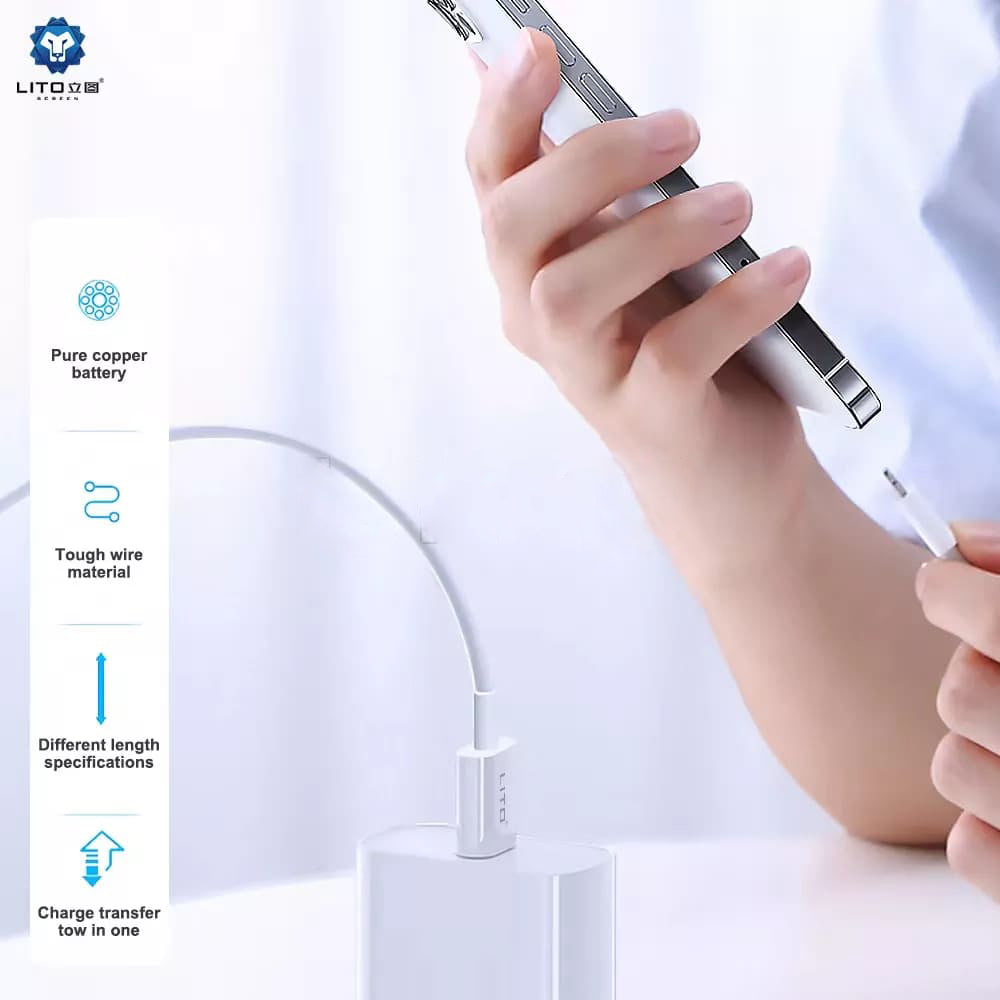 Data- och laddningskabel USB-C - USB-C Lito, 18W, 2m, Vit