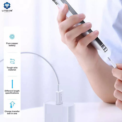 Data- och laddningskabel USB-C - USB-C Lito, 18W, 2m, Vit