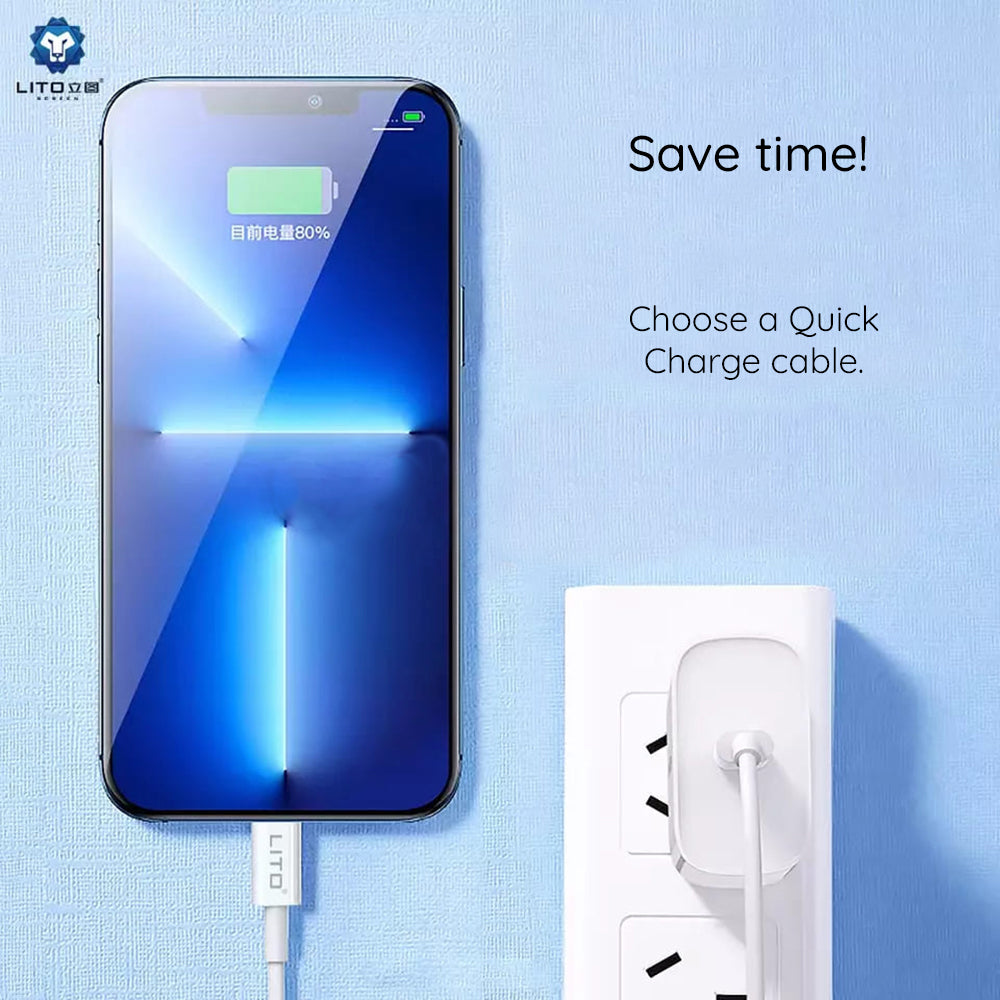 Data- och laddningskabel USB-C - USB-C Lito, 18W, 2m, Vit