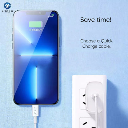 Data- och laddningskabel USB-C - USB-C Lito, 18W, 2m, Vit