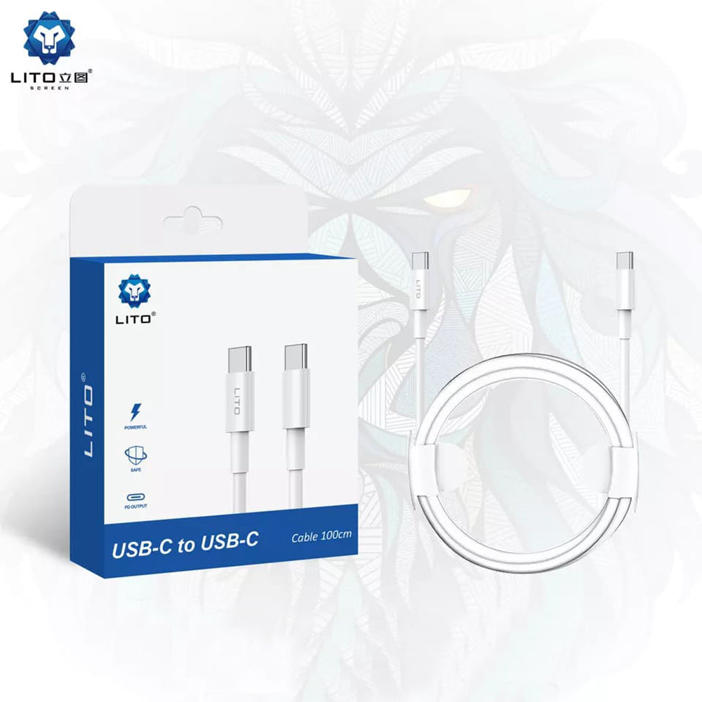 Data- och laddningskabel USB-C - USB-C Lito, 18W, 2m, Vit