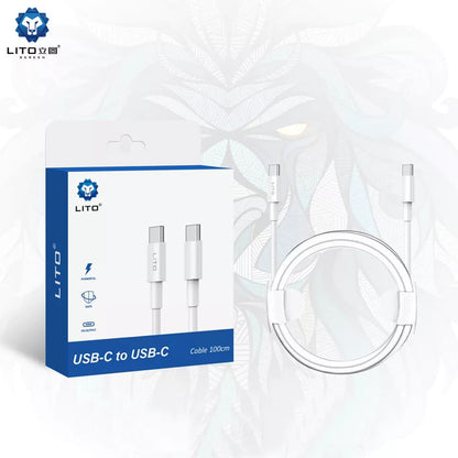 Data- och laddningskabel USB-C - USB-C Lito, 18W, 2m, Vit