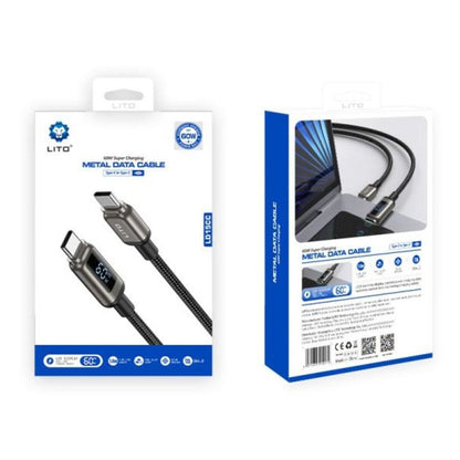 Data- och laddningskabel USB-C - USB-C Lito LD15 Display, 60W, 1m, Svart