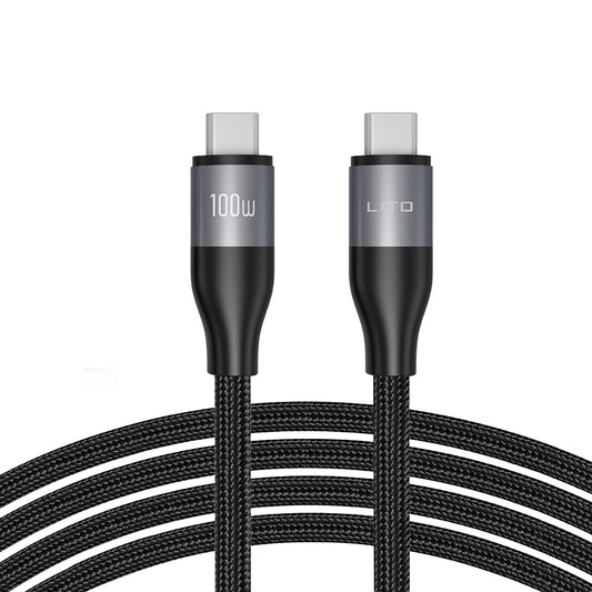 USB-C Data- och Laddningskabel - USB-C Lito LD25CC, 100W, 2m, Grå
