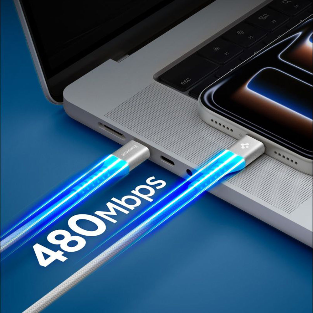 Data- och laddningskabel USB-C till USB-C Spigen EB10010CCA, 100W, 1m, Vit ACA11102