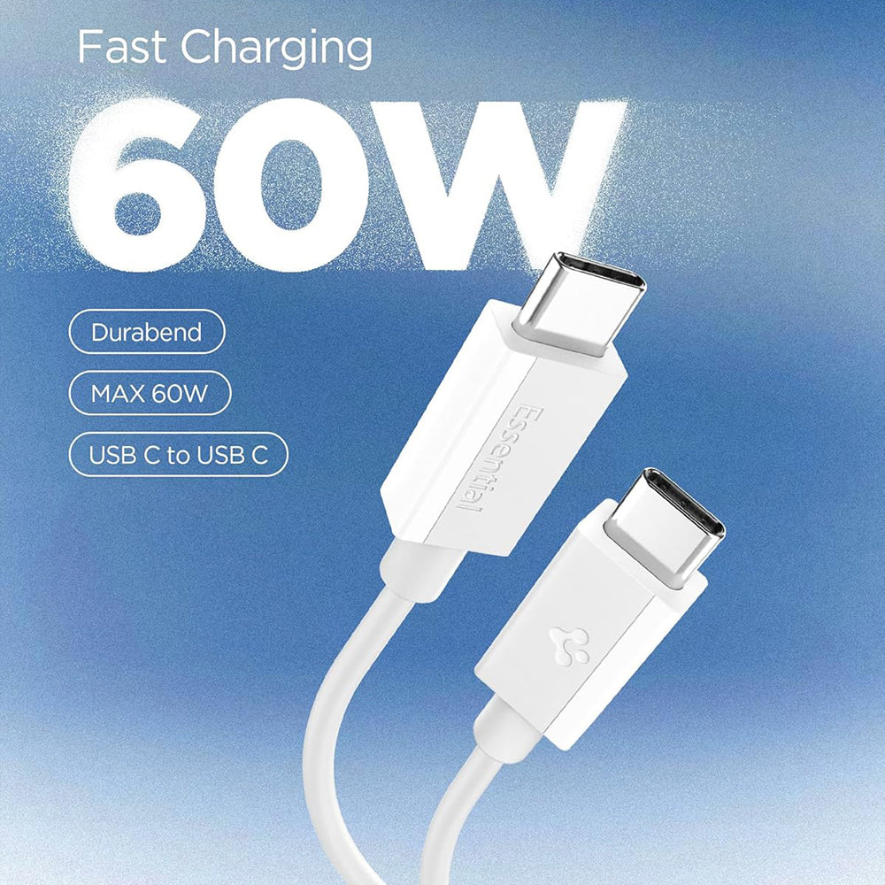 USB-C Data- och Laddningskabel - USB-C Spigen EB6015CC, 60W, 1,5m, Vit ACA10416