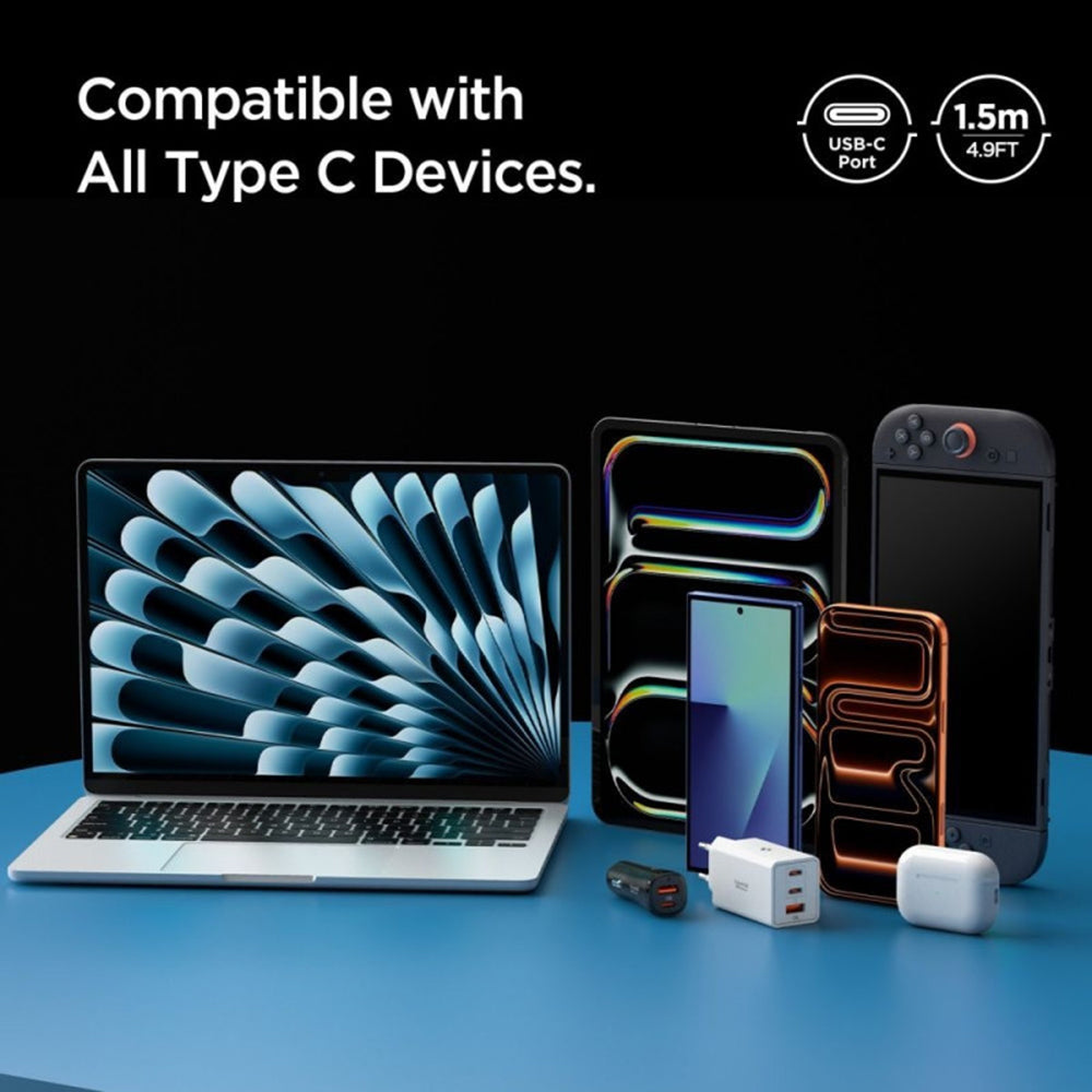 USB-C Data- och Laddningskabel - USB-C Spigen EB6015CC, 60W, 1,5m, Grå ACA10418