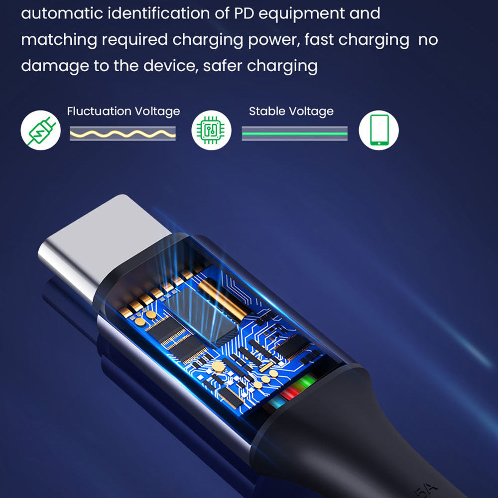 Data- och laddningskabel USB-C - USB-C Techsuit PCB018, 100W, 1m, Svart