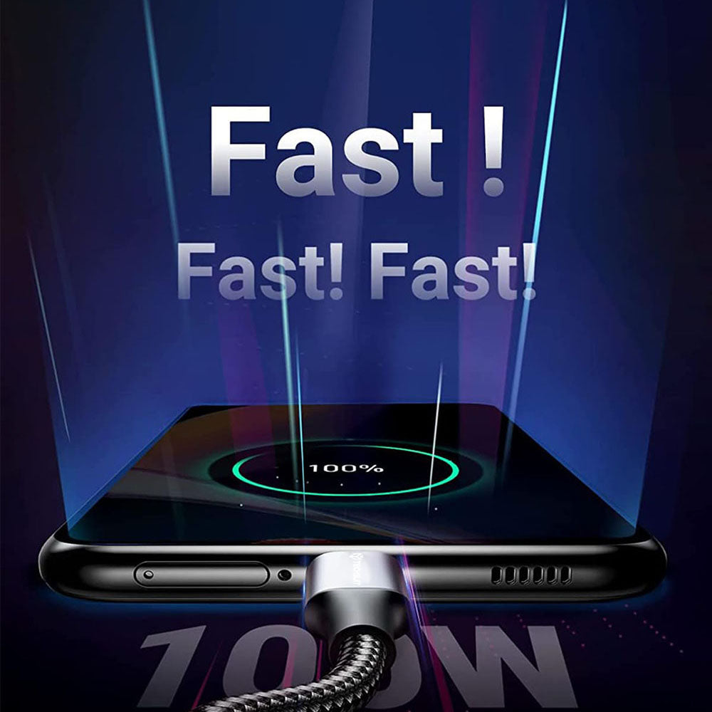 Data- och laddningskabel USB-C - USB-C Techsuit PCB018, 100W, 1m, Svart