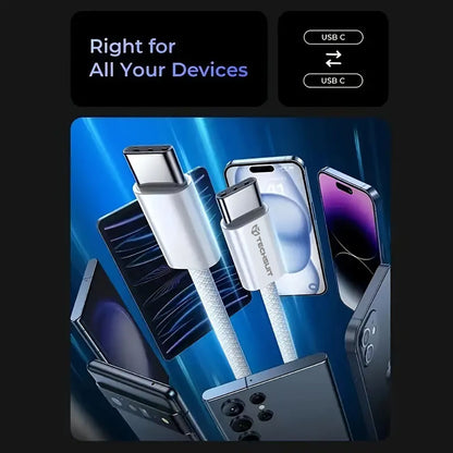 USB-C - USB-C data- och laddningskabel Techsuit PCB114D, 60W, 1m, Grå