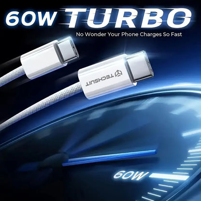 USB-C Data- och Laddningskabel - USB-C Techsuit PCB114D, 60W, 1m, Svart