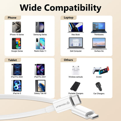 USB-C Data- och Laddningskabel - USB-C Techsuit PCB130, 60W, 1m, Vit