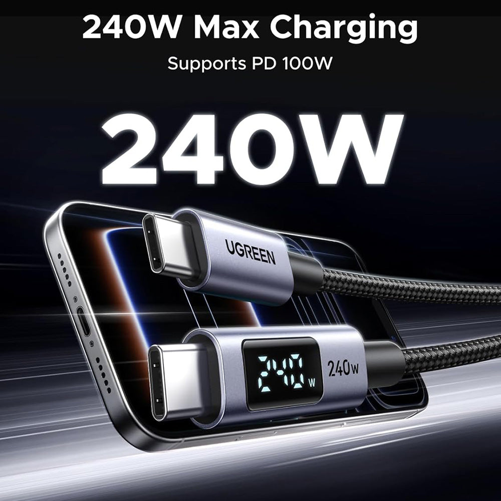 USB-C Data- och Laddningskabel - USB-C UGREEN 65866 Display, 240W, 1m, Grå