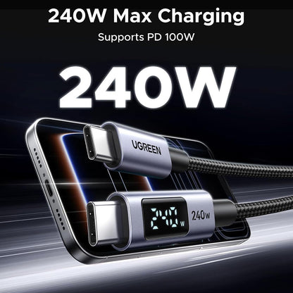 USB-C Data- och Laddningskabel - USB-C UGREEN 65866 Display, 240W, 1m, Grå