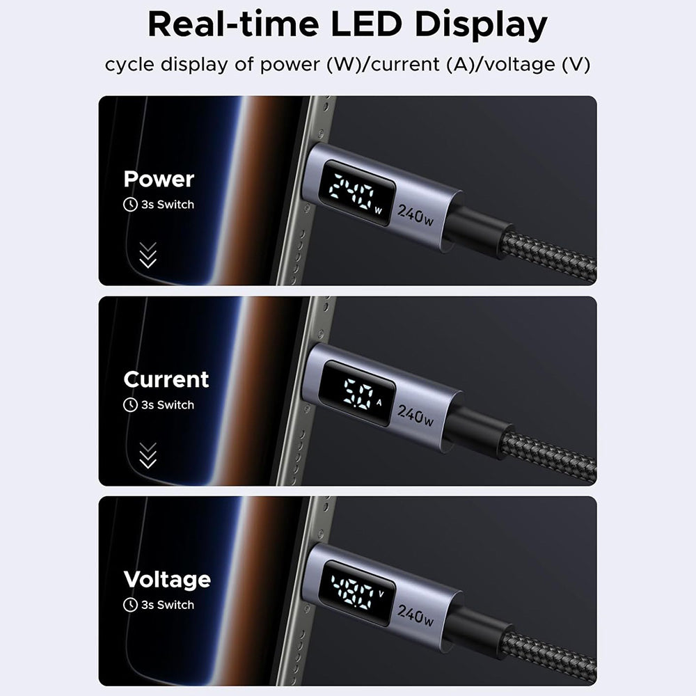 USB-C Data- och Laddningskabel - USB-C UGREEN 65866 Display, 240W, 1m, Grå