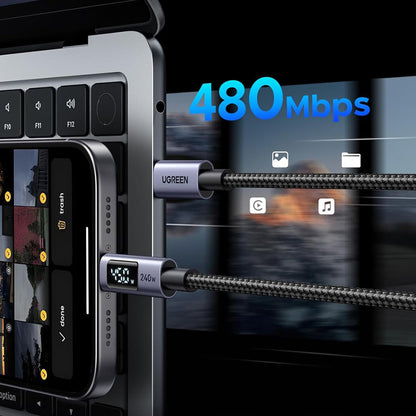 USB-C Data- och Laddningskabel - USB-C UGREEN 65866 Display, 240W, 1m, Grå