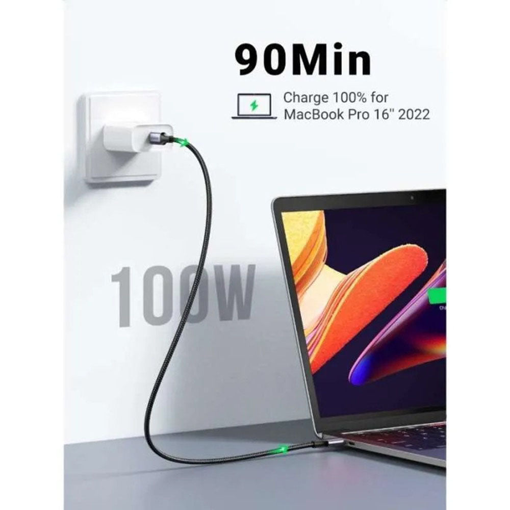 USB-C till USB-C data- och laddningskabel UGREEN L502, 100W, 1m, Svart