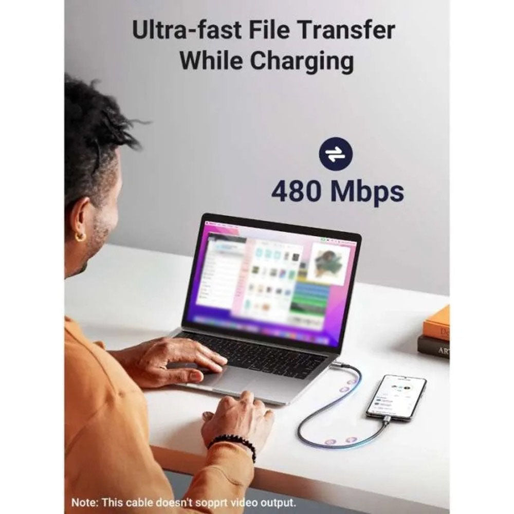 USB-C till USB-C data- och laddningskabel UGREEN L502, 100W, 1m, Svart