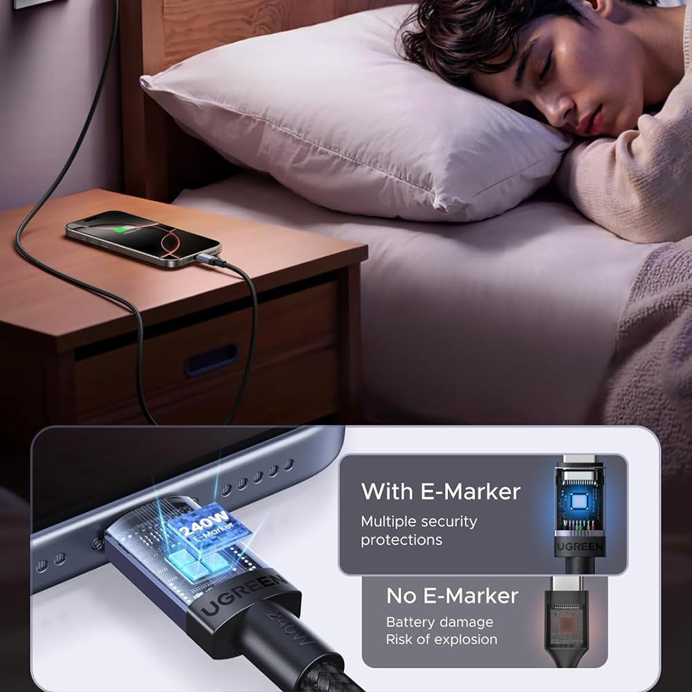 USB-C Data- och Laddningskabel - USB-C UGREEN L532, 240W, 2m, Grå