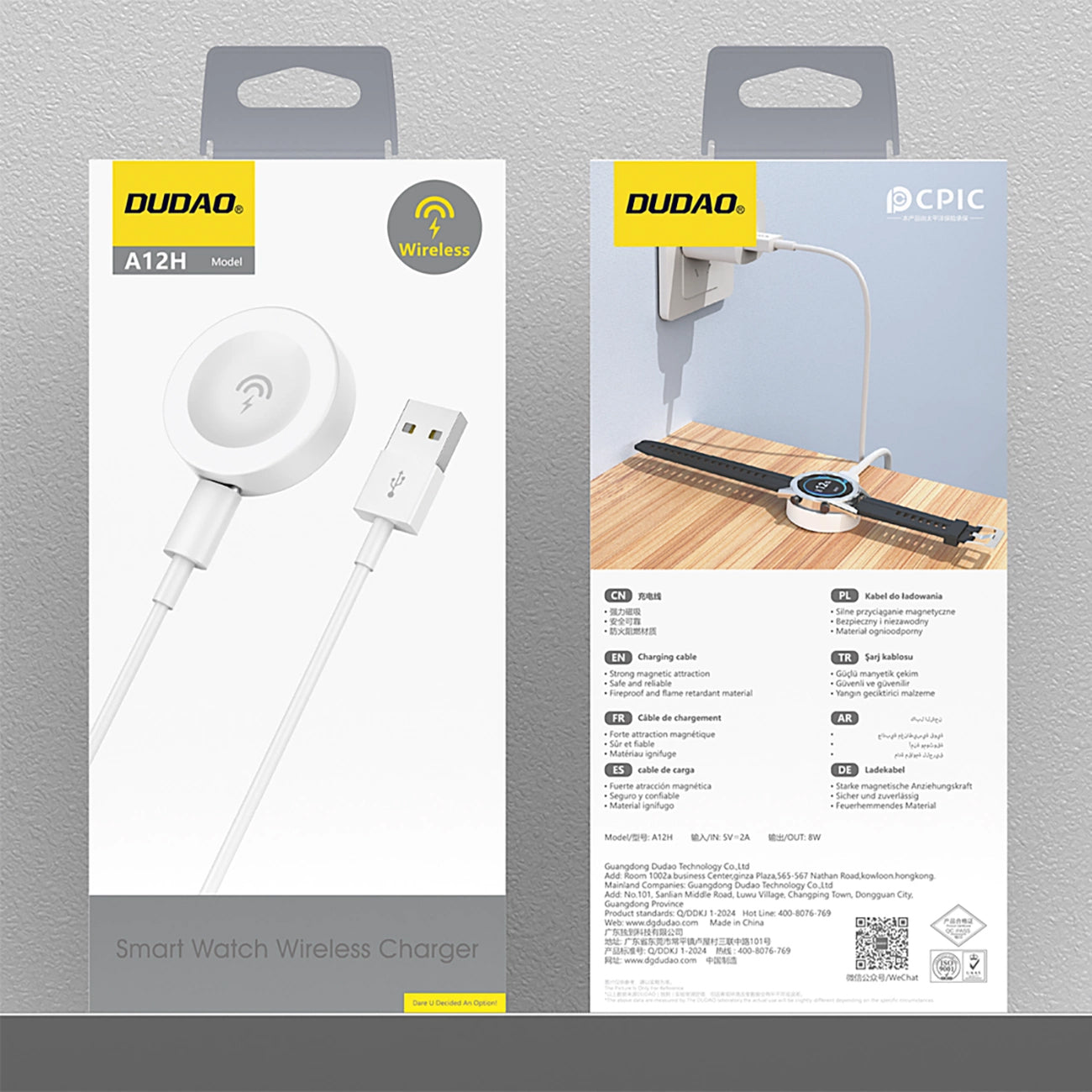 Trådlös laddare Dudao A12H för Huawei Watch Series, USB-A, Vit