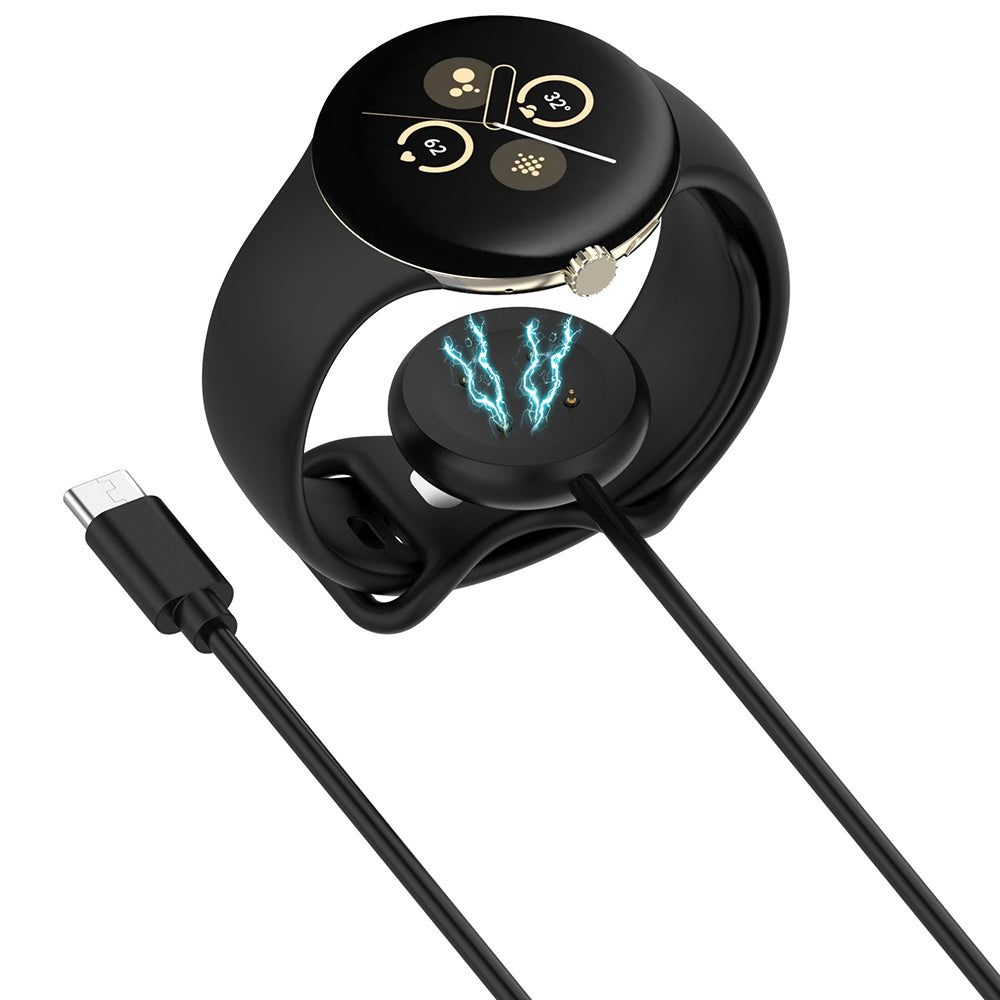 Techsuit THC5 laddningskabel för Google Pixel Watch 3 45mm / Watch 3 41mm, USB-C, Svart