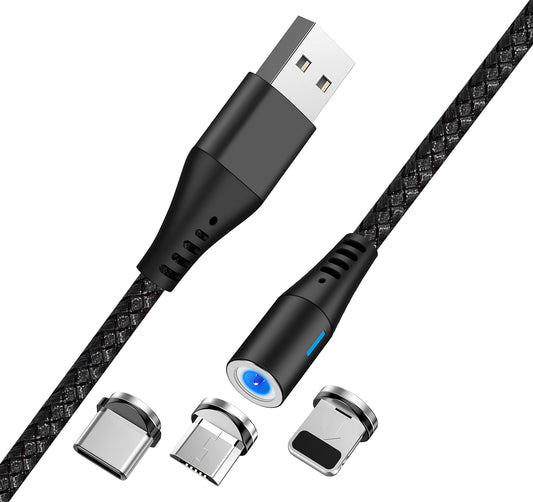 USB-A laddningskabel - Lightning / microUSB / USB-C MaXlife MXUC-02 Magnetisk 3i1, 18W, 1m, Svart
