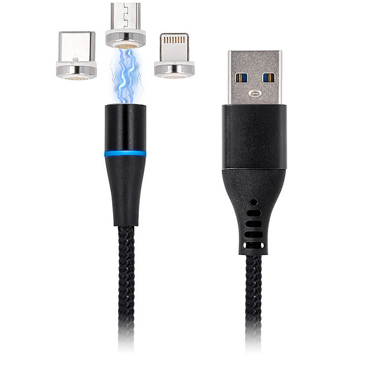 USB-A laddningskabel - Lightning / microUSB / USB-C MaXlife MXUC-02 Magnetisk 3i1, 18W, 1m, Svart