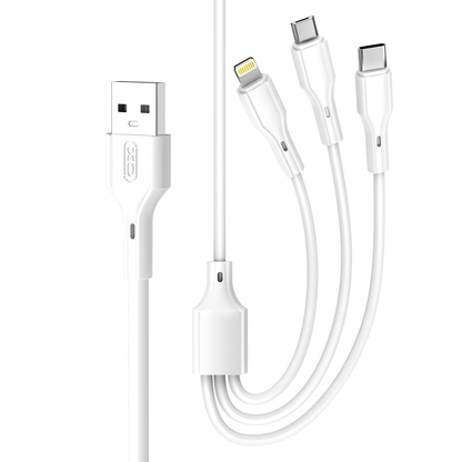 Laddningskabel USB-A - Lightning / microUSB / USB-C XO Design NB230 3in1, 20W, 1m, Vit