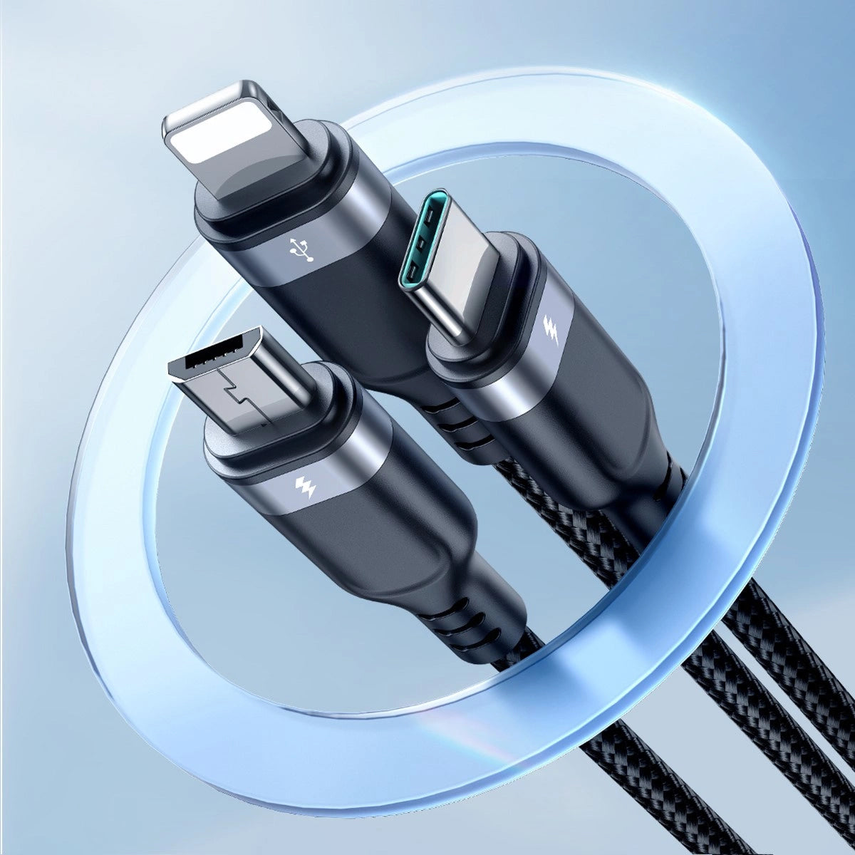 USB-A - Lightning / microUSB / USB-C Joyroom S-A18 3in1 laddningskabel, 20W, 0.3m, Svart