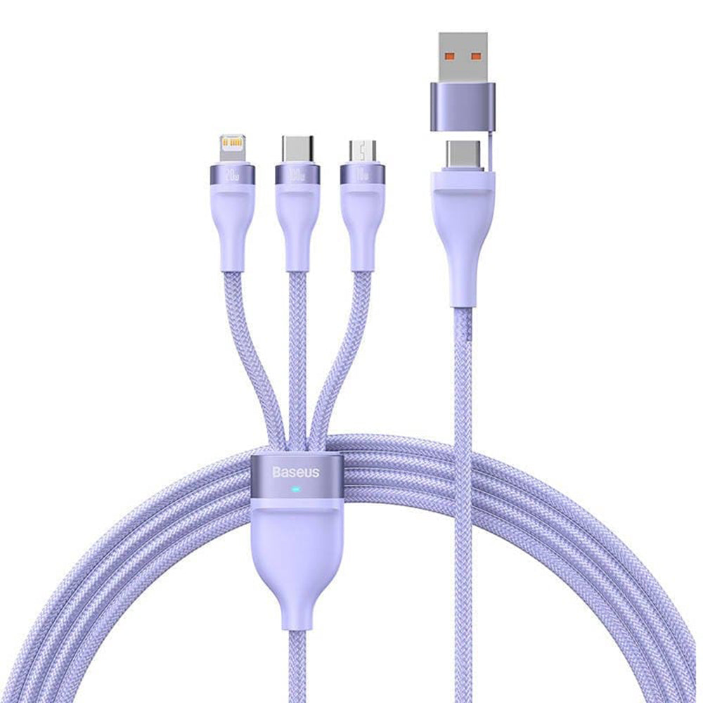 USB-A / USB-C - Lightning / microUSB / USB-C Baseus Flash Series II 3in1 laddningskabel, 100W, 1.2m, Lila CASS030105
