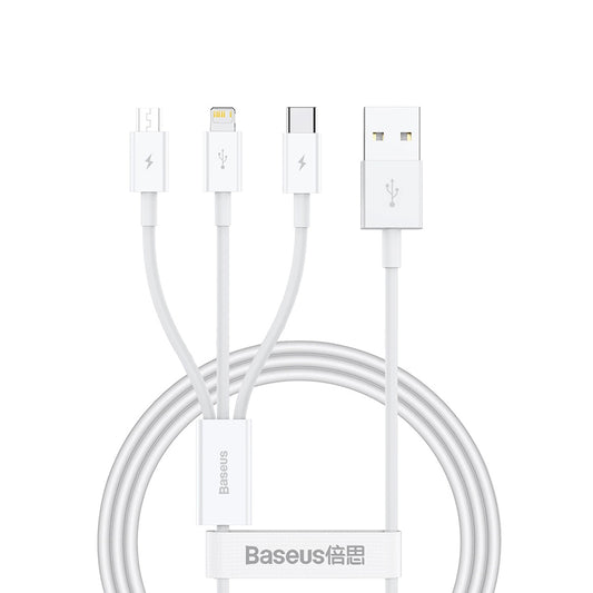USB-A - Lightning / microUSB / USB-C Baseus Superior 3in1 Series laddningskabel, 20W, 1m, Vit P10320105221-00