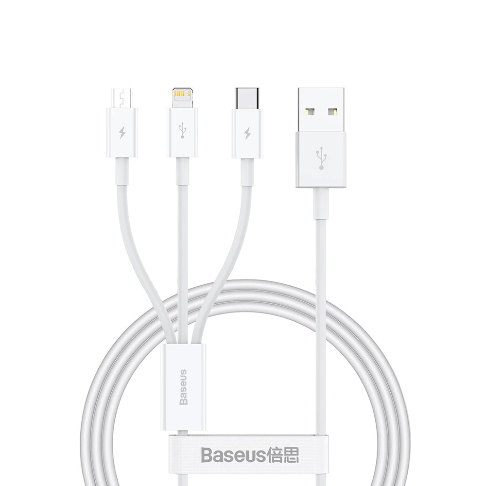 USB-A - Lightning / microUSB / USB-C Baseus Superior 3in1 Series laddningskabel, 20W, 1m, Vit P10320105221-00