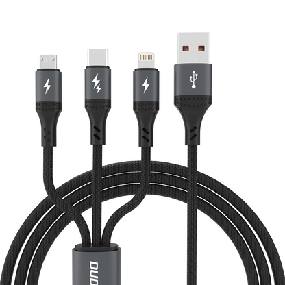 USB-A-laddningskabel - Lightning / microUSB / USB-C Dudao L3E 3in1, 60W, 1,2m, Svart